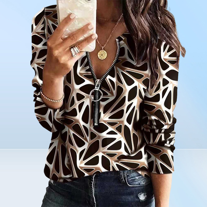 Womens Designer Clothing Fashionable T Shirts For Woman Tshirts Blouse Printing Zipper Long Sleeve New Casual Ladies Top Swe3678415