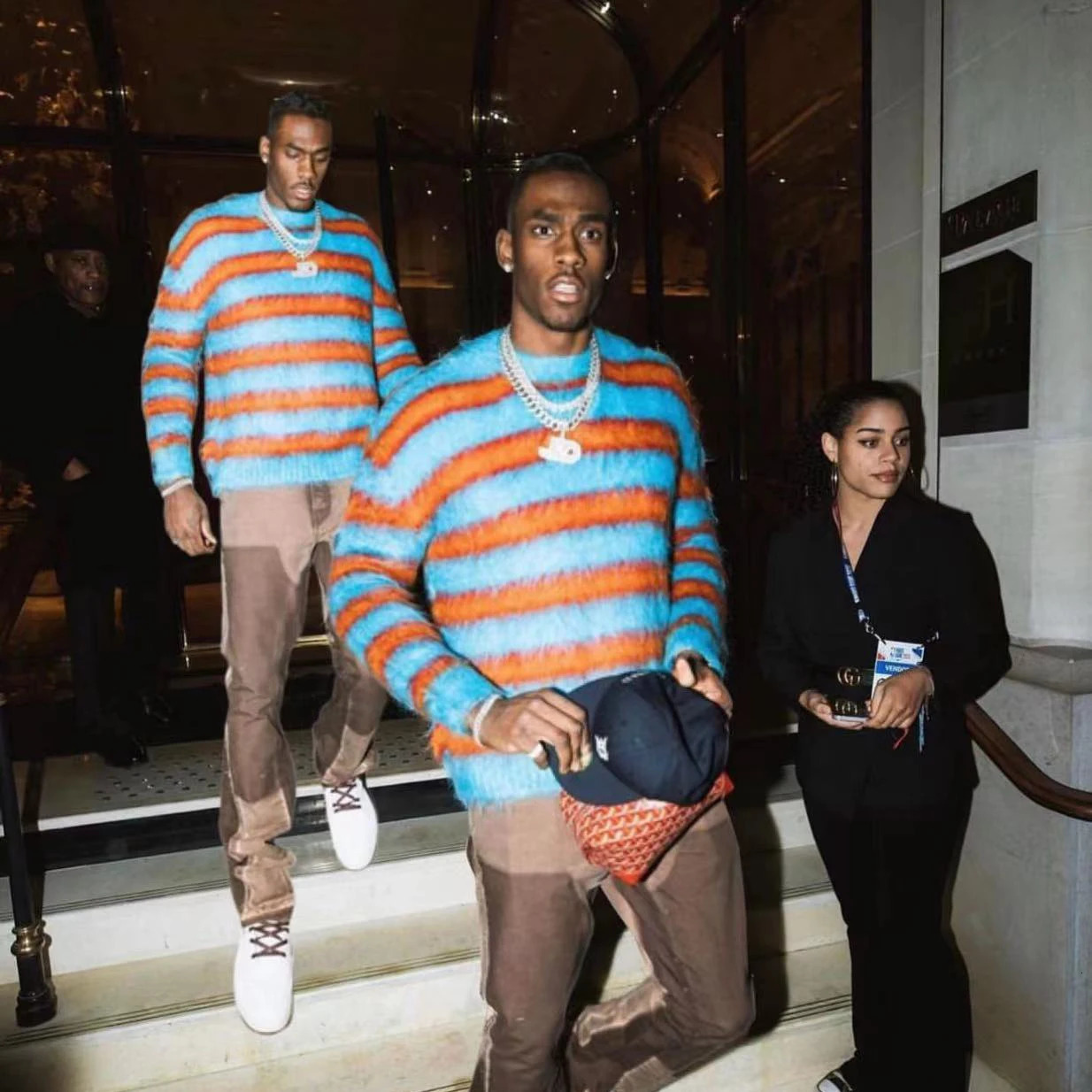 Autumn Winter Round Neck Color Stripe Knit Sweater Mohair Contrast Loose Mens Pullovers Sweaters Oversize Female Clothes Vintage 240119