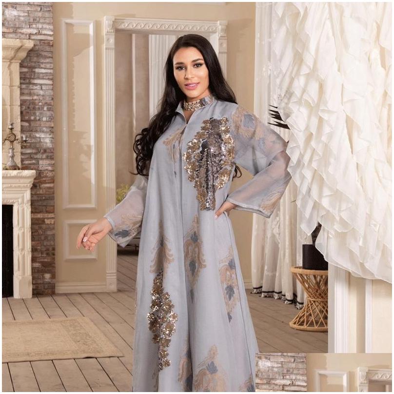 Ethnic Clothing Eid Abaya Dubai Turkey Sequin Mesh Muslim Evening Dresses Caftan Abayas For Women Moroccan Kaftan Islam Djellaba Femme Dhnyu