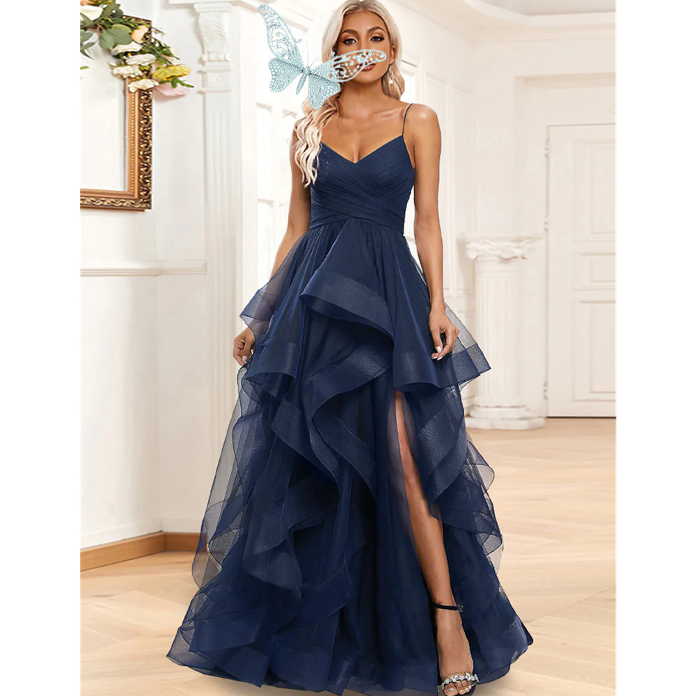 Sleeveless Prom Vintage Evening Dresses Beaded Ruffles Formal Dress For Women Elegant Mermaid Pleats Robe De Fiesta Plus Size 06