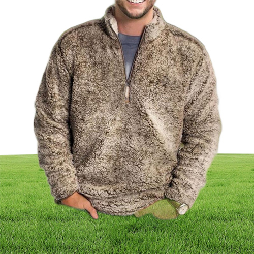 Men's Sweaters Men Winter Sherpa Sweater 1/4 Zipper y Pullover Plus Size 3XL Streetwear Tops Casual Teddy