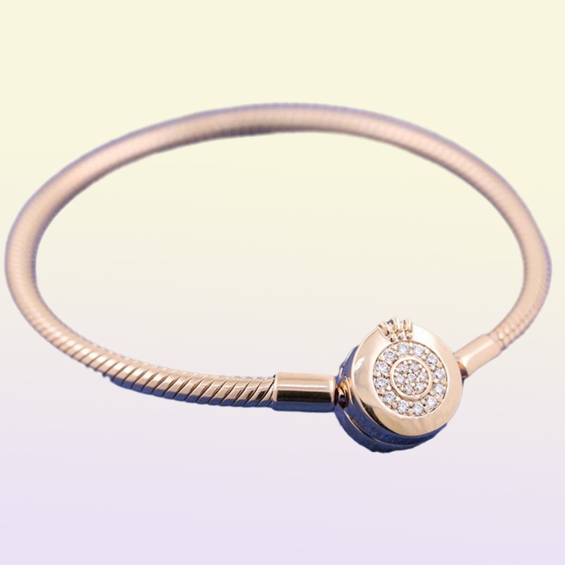 925 Sterling Silver & Rose Gold Plated Bracelet Sparkling Crown O Chain Fashion Bracelet Fits For European Bracelets Charms and Beads