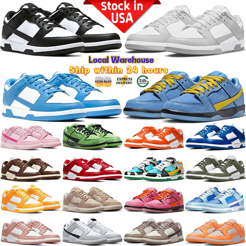 2024 Men Women Shoes US Stocking Flat Sneakers Lows White Black Panda Grey Fog Triple Pink University Blue Red Wolf Grey Local Warehouse Mens Trainers GAI