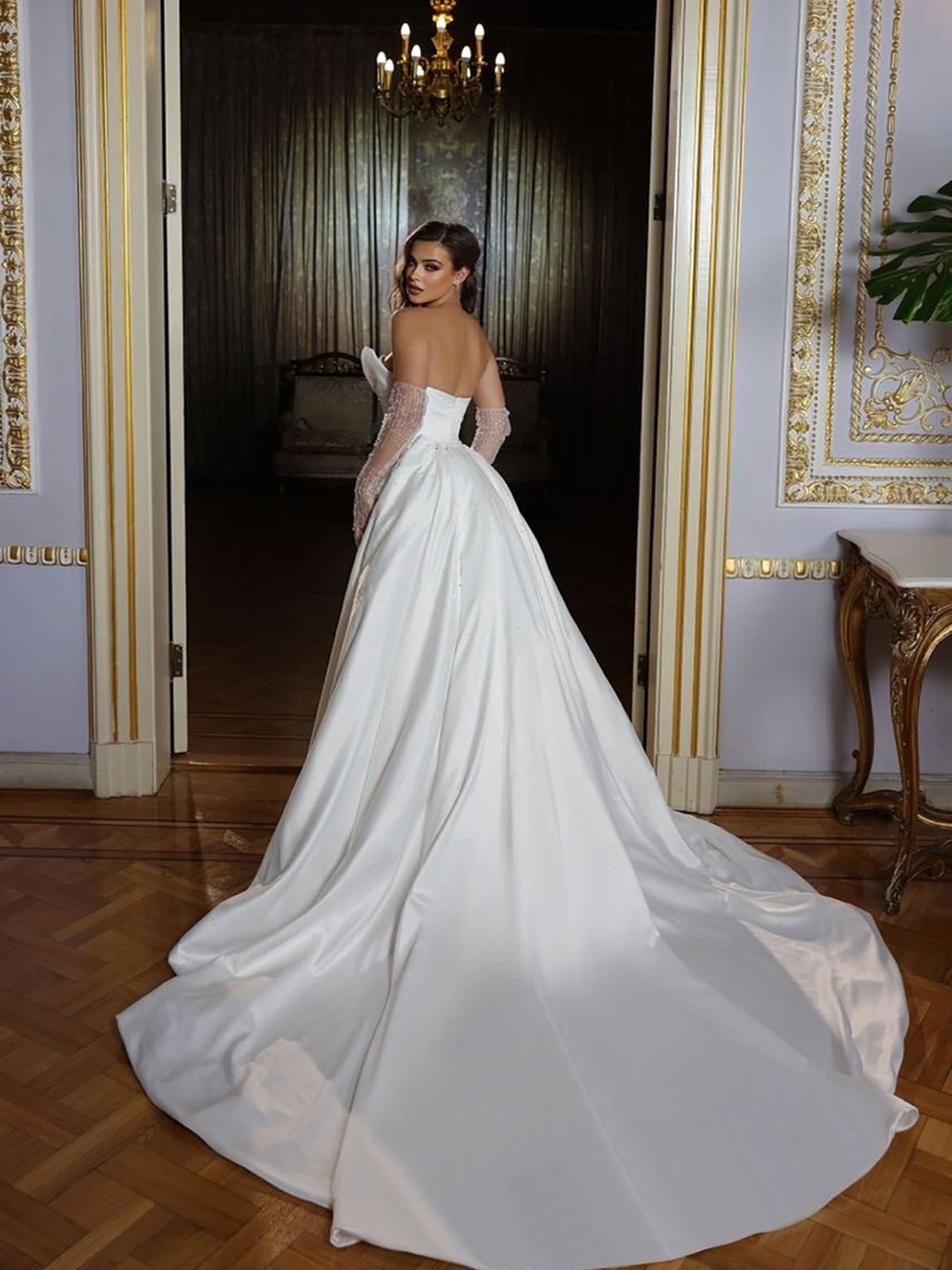 Alonlivn Luxury Satin Mermaid Wedding Dress With Detachable Train