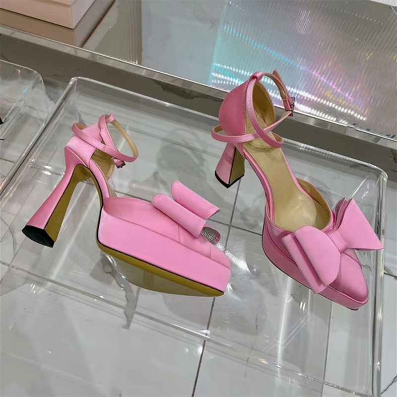 Mach&Mach high heeled sandals for womens mach Satin Fashion Bow Dress shoes Crystal Embellished rhinestone Evening shoe stiletto Heel ankle strap Designers35-42