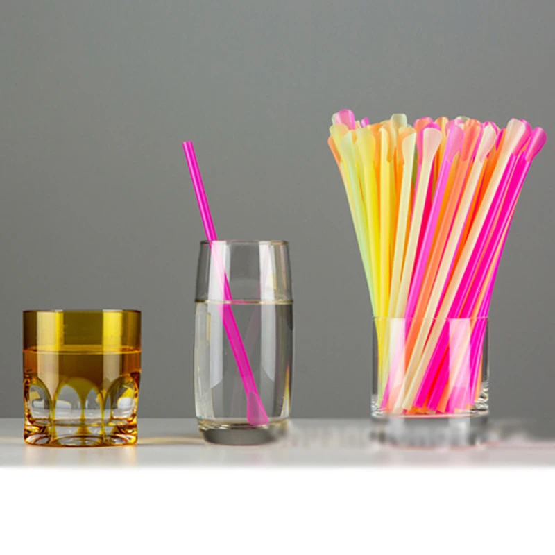 1000Pcs plastic Straws Drinking Straw Spoon Bar Pub Slush For Birthday Celebration Party Supplies 240122