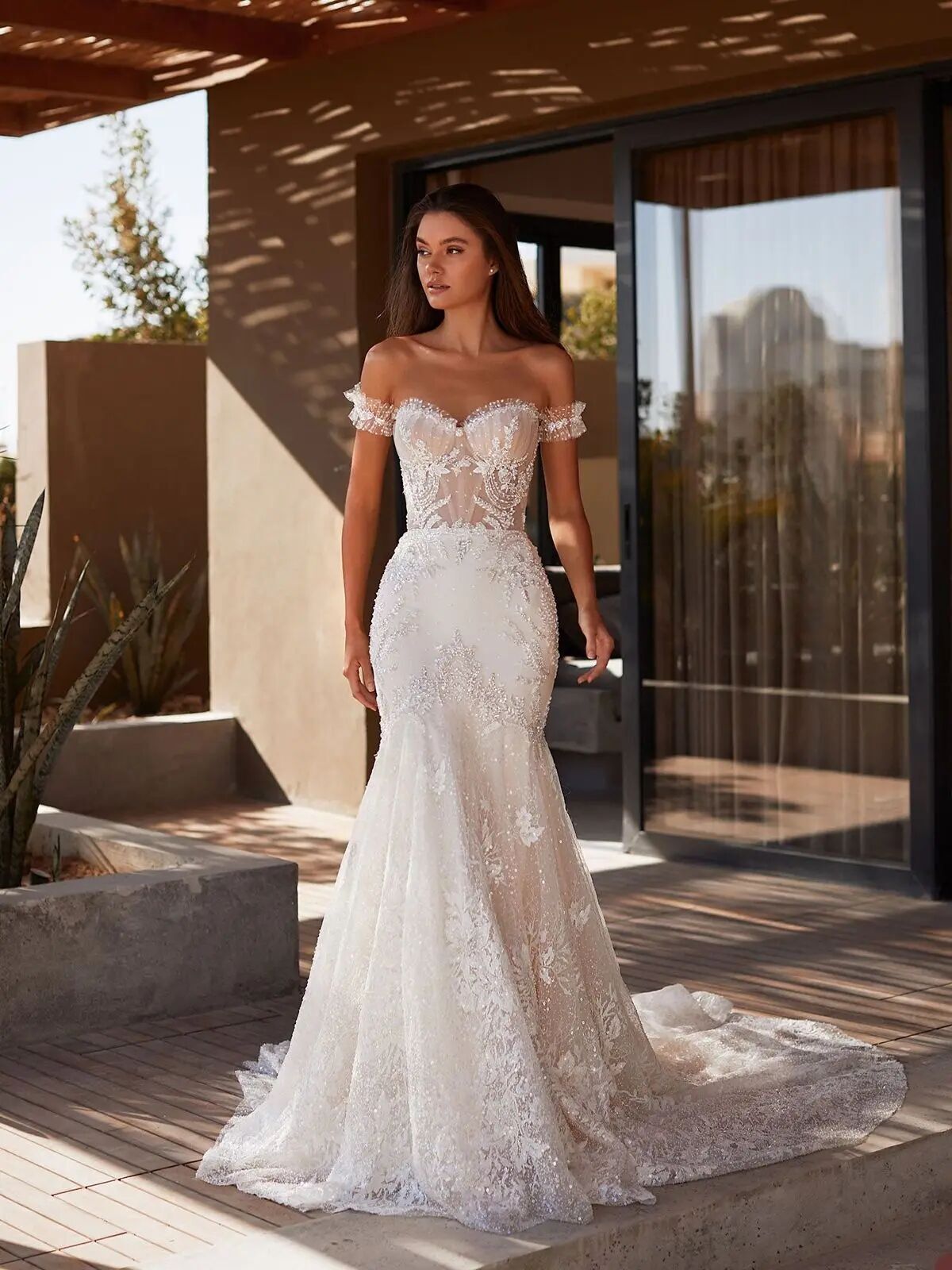 Modern Mermaid Wedding Dresses Sweetheart Neck Bridal Gowns Bow Lace Up Short Sleeves Bride Dresses Illusion Custom Made