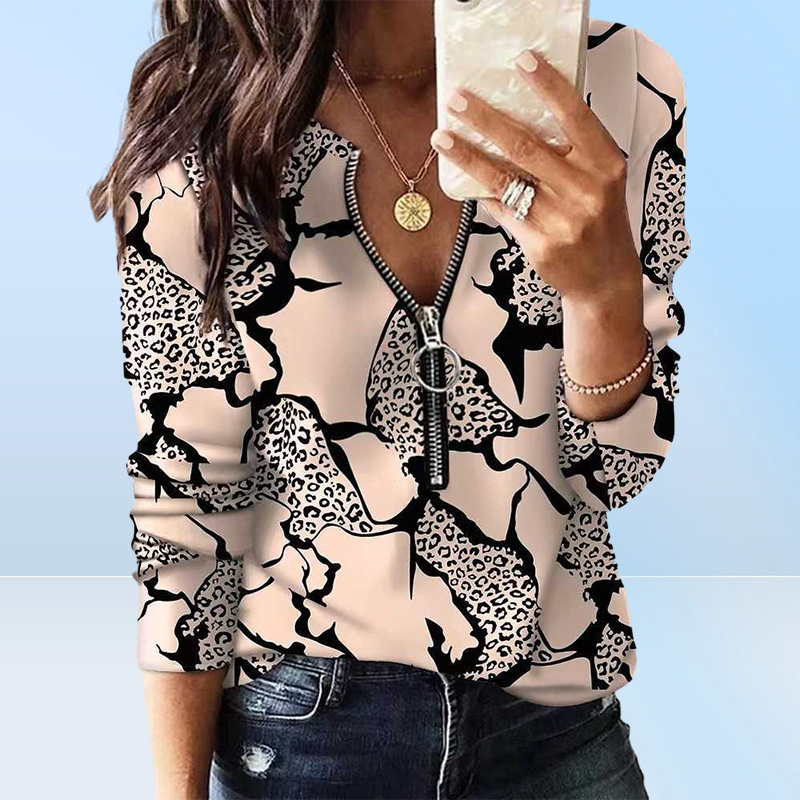 Womens Designer Clothing Fashionable T Shirts For Woman Tshirts Blouse Printing Zipper Long Sleeve New Casual Ladies Top Swe3678415