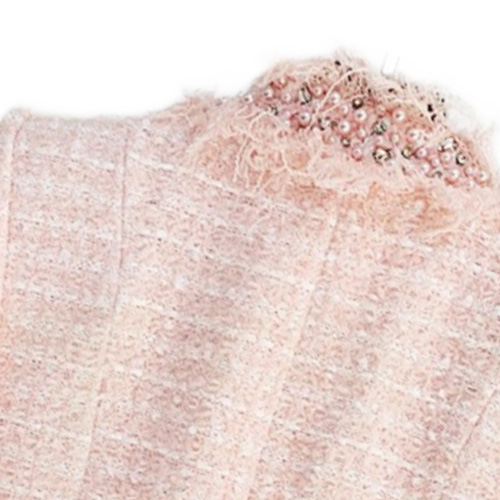 Fall Autumn Long Sleeve V Neck Pink Solid Color Tweed Beaded Rhine Buckles Double-Breasted Blazers Elegant Top Quality Outwear Coats 21O13202