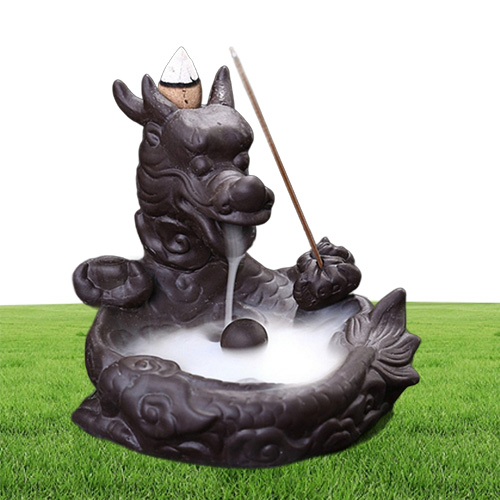 FBIL Dragon Cone Incense Burner Purple sand Backflow Dragon Smoke Holder quotDragon Pondquot coffee 105 x 11 x 10cm1740740