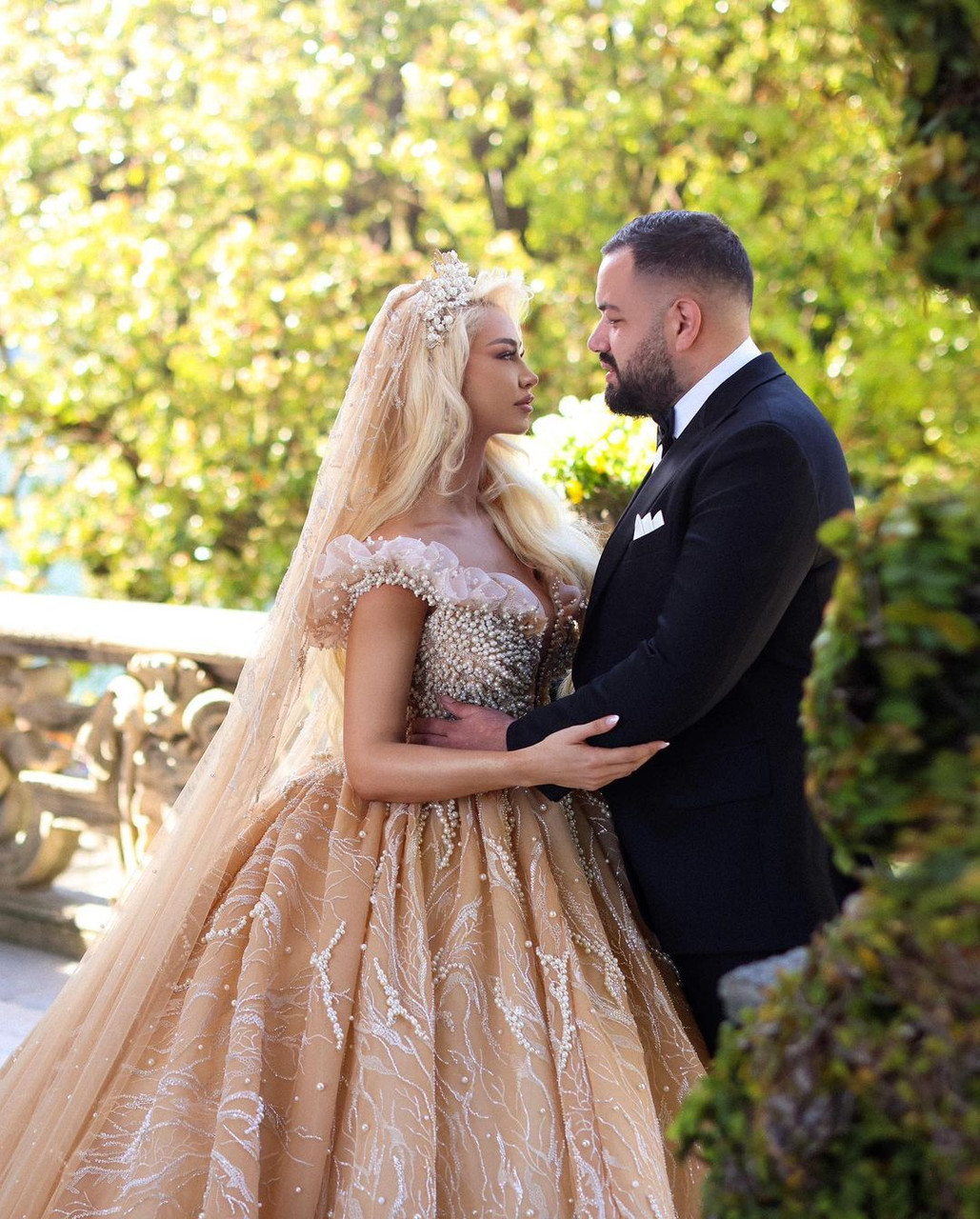 Alonlivn Classic V-Neck Sequined Lace Bridal Gown Beading Pearls Ball Gown Wedding Dresses