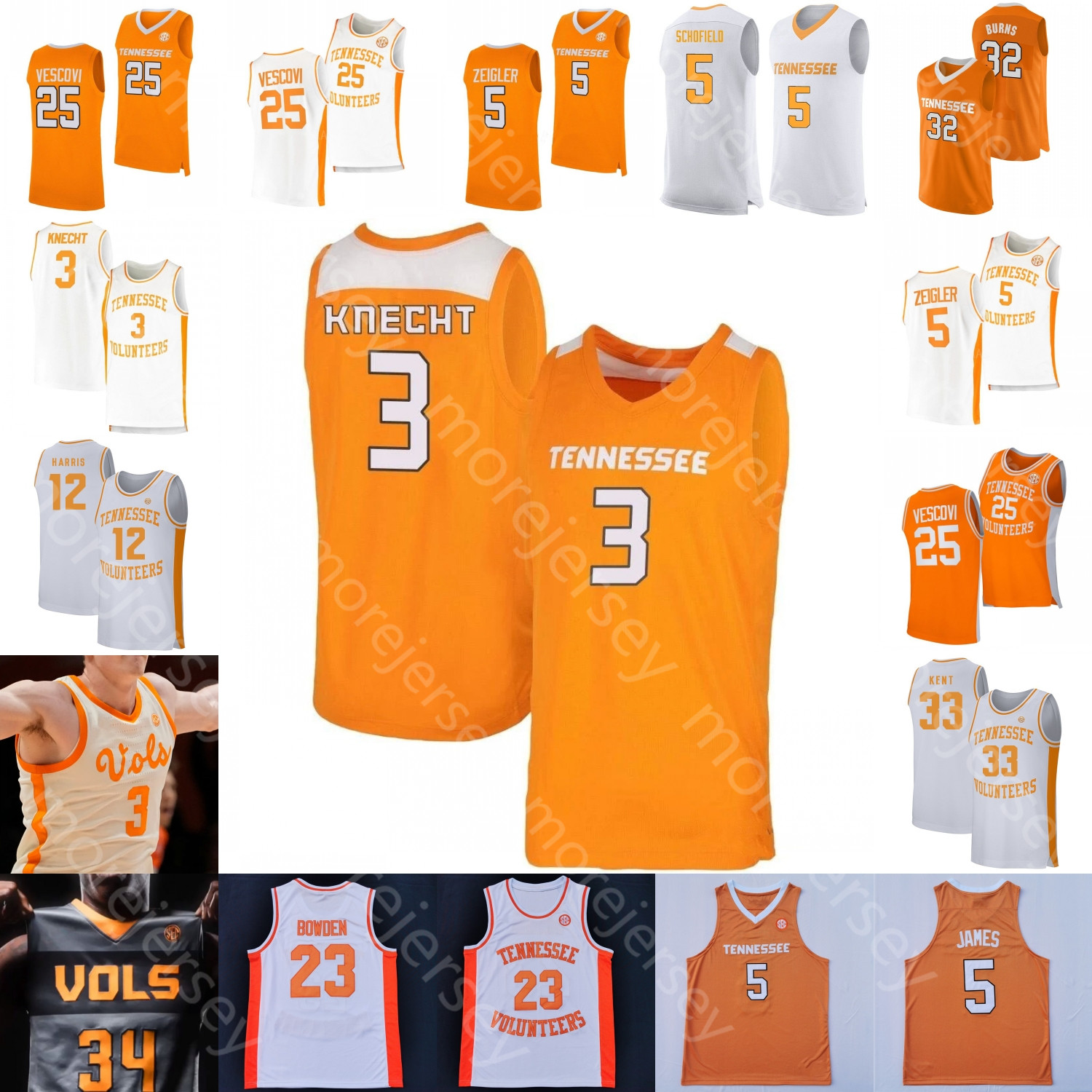 Custom Tennessee Volunteers Basketball Jersey NCAA College Dalton Knecht Jonas Aidoo Zakai Zeigler James Santiago Vescovi Gainey Key Nkamhoua