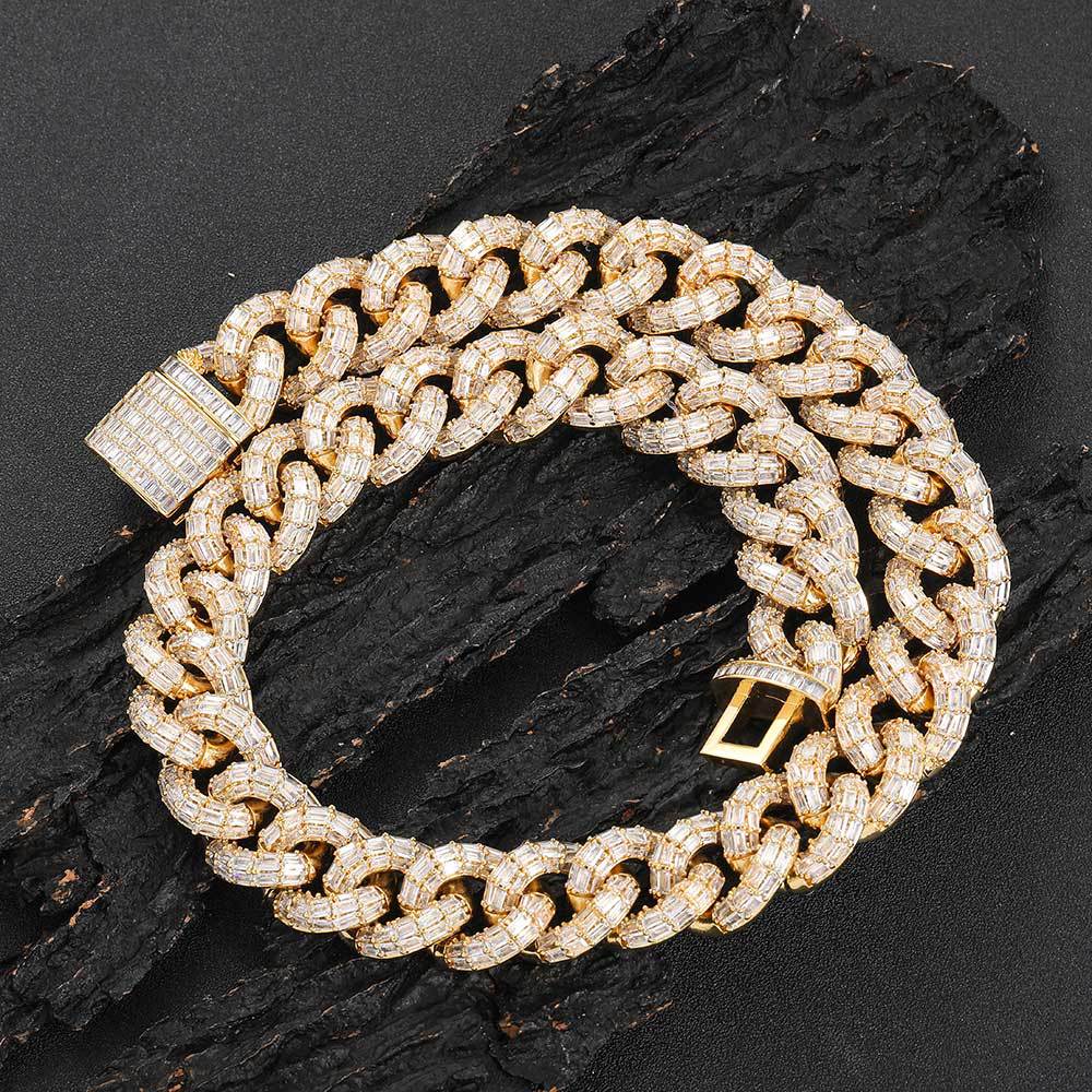 21mm Hip Hop Three Rows T Zircon Tennis Chain Miami Cuban Link Chain Mens Necklace 18k Real Gold Plated Gold Heavy Jewelry