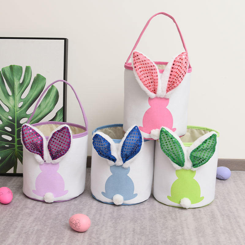 Easter Glow Rabbit Basket Party Supplies Long Ears Bunny Bucket Comfort Plush Easter Eggs Storage Bag Kids Candy Toy Tote Bags