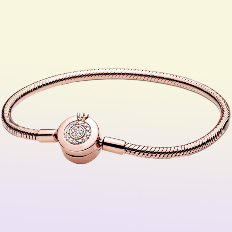 925 Sterling Silver & Rose Gold Plated Bracelet Sparkling Crown O Chain Fashion Bracelet Fits For European Bracelets Charms and Beads