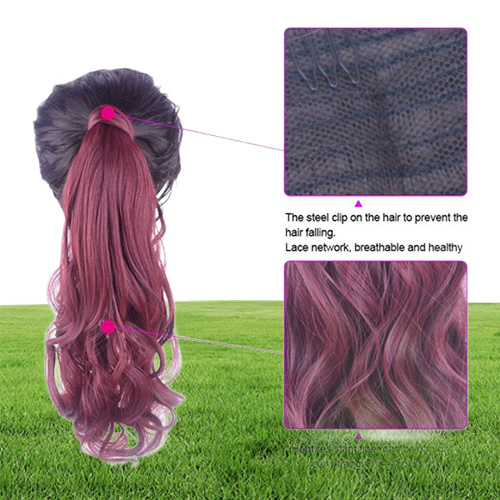 Fashion Long Wavy Cosplay Wigs Curls Wavy Ponytail Wigs Claw Clip Pony Tail Hair Extensions Multicolor Women Wig Heat Resistant