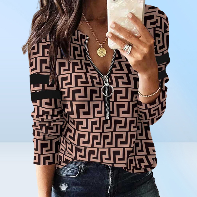 Womens Designer Clothing Fashionable T Shirts For Woman Tshirts Blouse Printing Zipper Long Sleeve New Casual Ladies Top Swe3678415