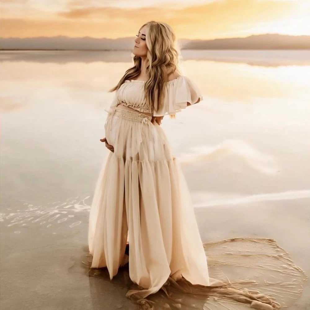 Maternity Dresses Womens Long Dress Maternity Dresses For Photoshoot Pregnancy Clothes Chiffon Off Shoulder Ruffled Semi Transparent Photography 24412