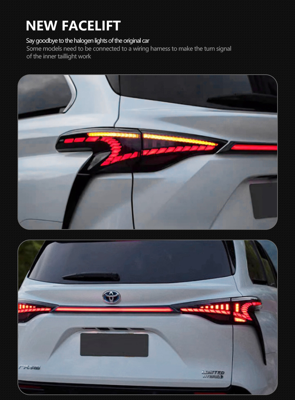 LED Tail Lights for Toyota Sienna Tail Light 20 21-2023 Tail Lamp Brake Reverse Dynamic Turn Signal Rear Through Lamp