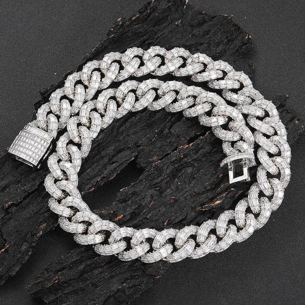 21mm Hip Hop Three Rows T Zircon Tennis Chain Miami Cuban Link Chain Mens Necklace 18k Real Gold Plated Gold Heavy Jewelry