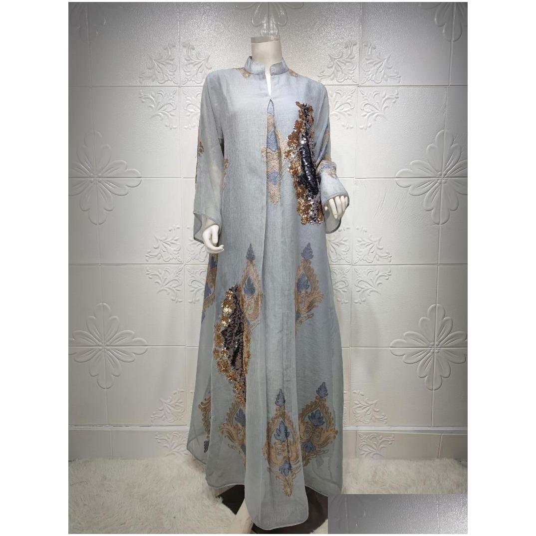 Ethnic Clothing Eid Abaya Dubai Turkey Sequin Mesh Muslim Evening Dresses Caftan Abayas For Women Moroccan Kaftan Islam Djellaba Femme Dhnyu