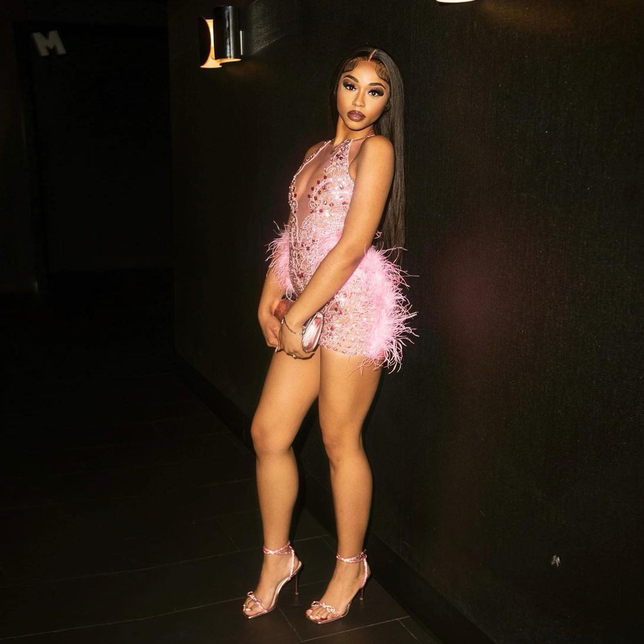 Sparkly Pink Short Prom Dress Beads Crystals Rhinestones Feathers Tail Dresses Birthday Party Gowns Vestidos De Gala 0521