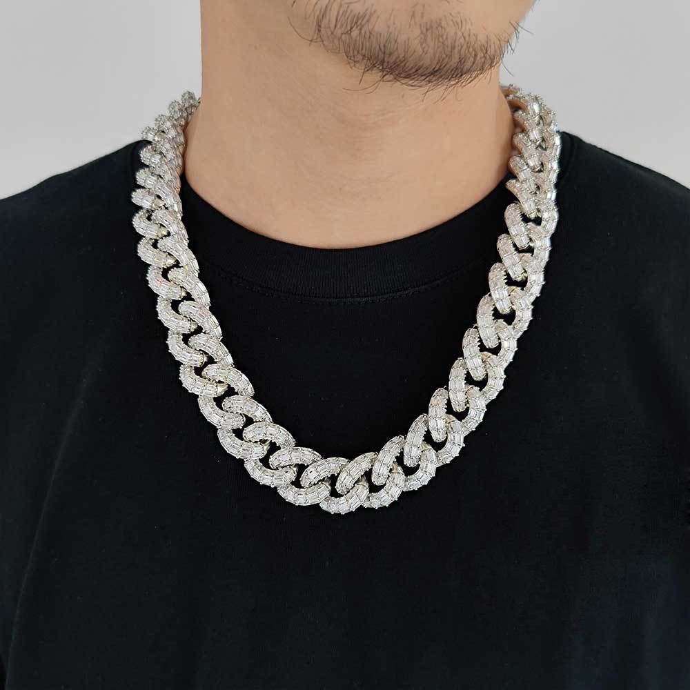 21mm Hip Hop Three Rows T Zircon Tennis Chain Miami Cuban Link Chain Mens Necklace 18k Real Gold Plated Gold Heavy Jewelry