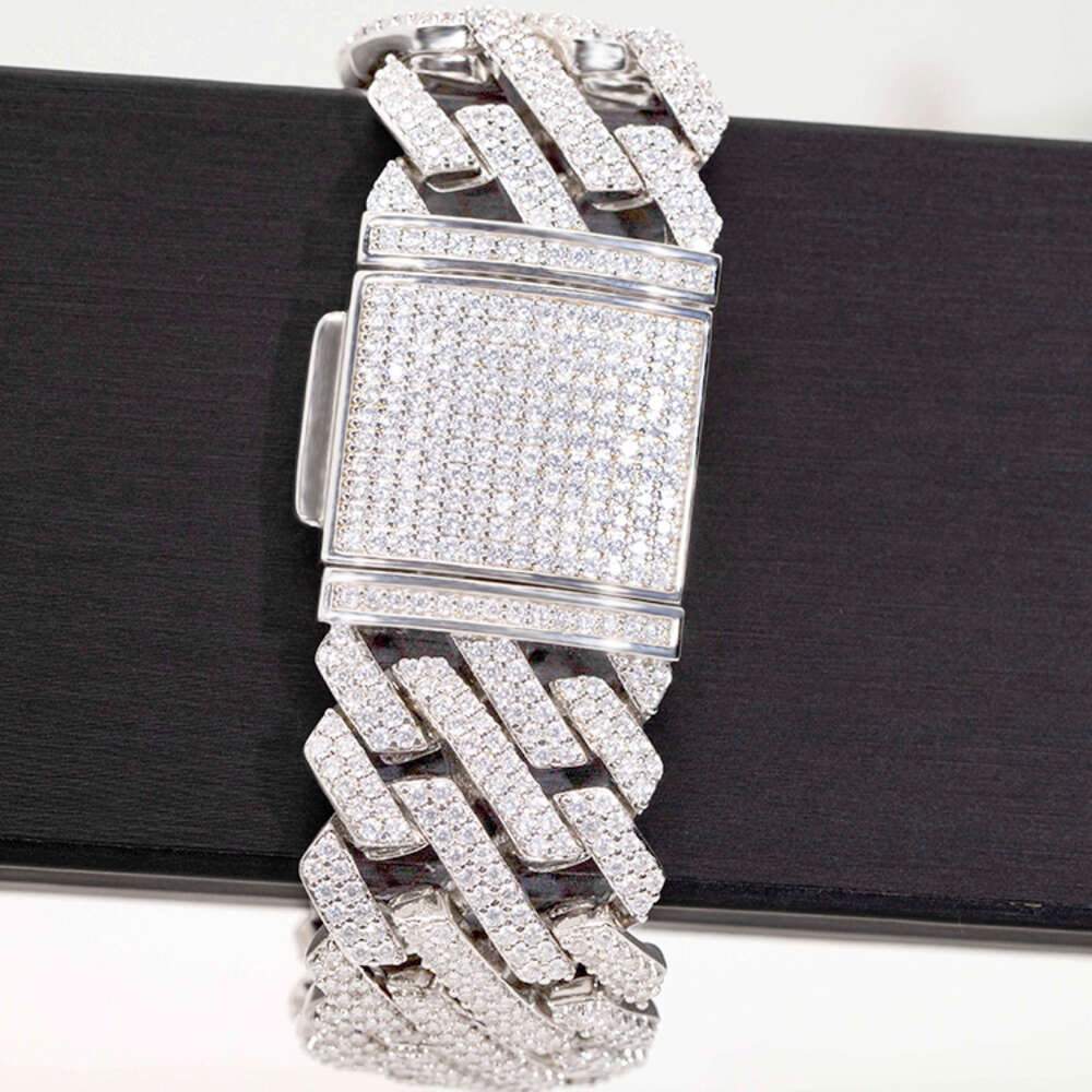 bracelet necklace mossanite Fashion Jewelry Width 26cm 925 Sterling Silver Vvs Round Cut Moissanite Bracelet Iced Out Cuban Link TMXV