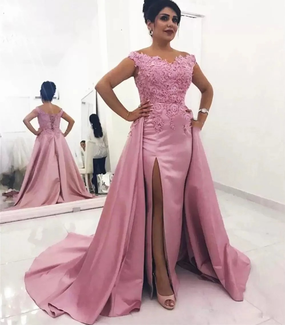 New Mother Of The Bride Dress 2024 With Overskirt Lace Appliques Off Shoulder Corset Back Wedding Party Formal Guest Gowns Plus Size