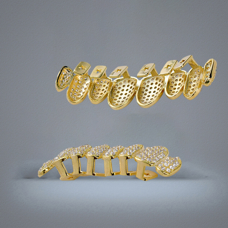 Hip Hop Jewelry Hipsters Diamond Dientes Grillz Teeth Iced Out CZ Mouth Teeth Grillz Caps Top Bottom Grill Set Men Women Irregular