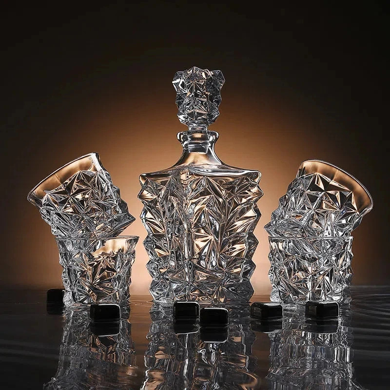 Crystal Glass Wine Bottle Cups Decanter Whiskey Liqour Pourer Home Bar Vodka Beer Jar JR 7Pcs Set 240119