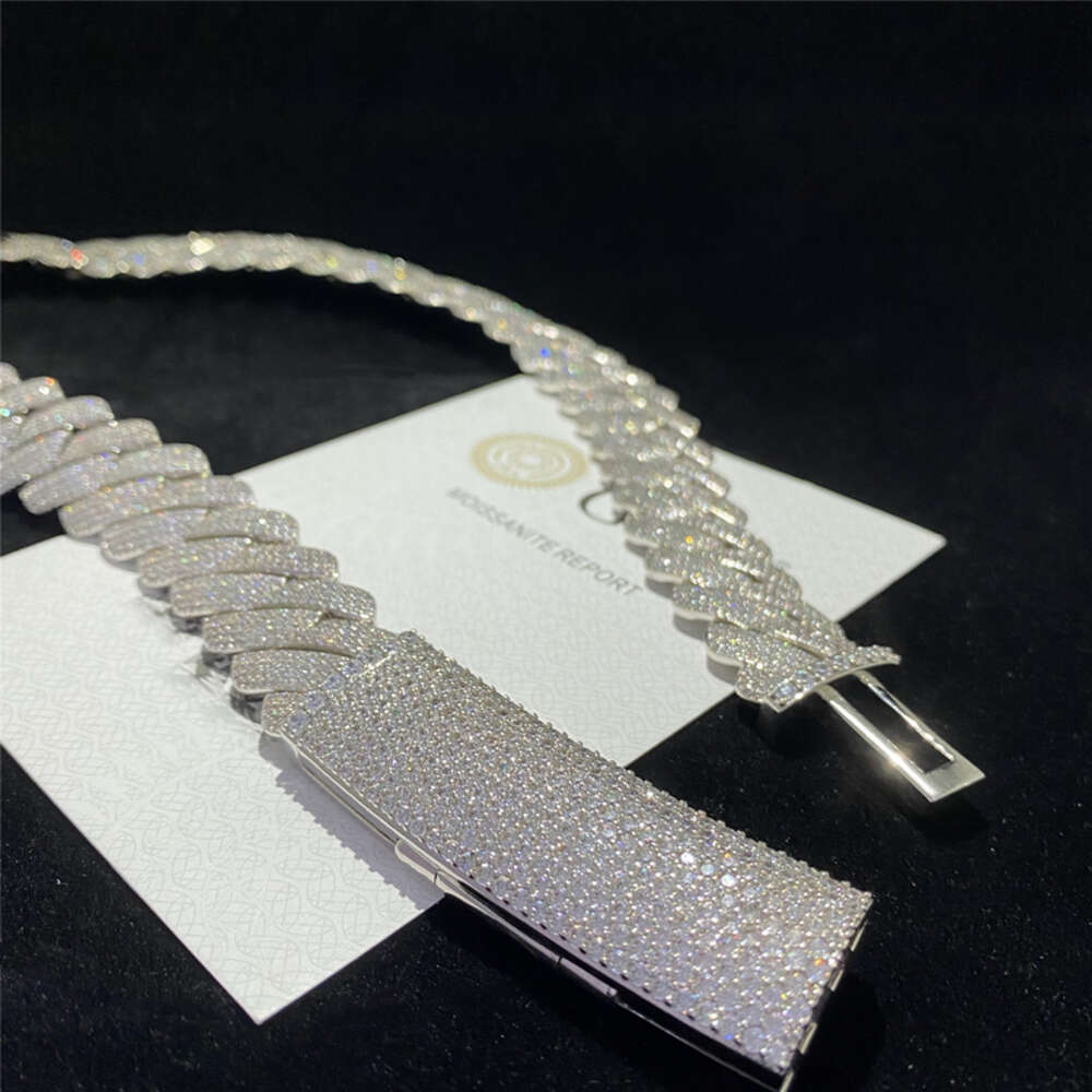 Custom 20mm Width 4 Rows Vvs Moissanite Cuban Link Chain S925 Bling Diamond Heavy Miami Necklace Fashion Hip Hop