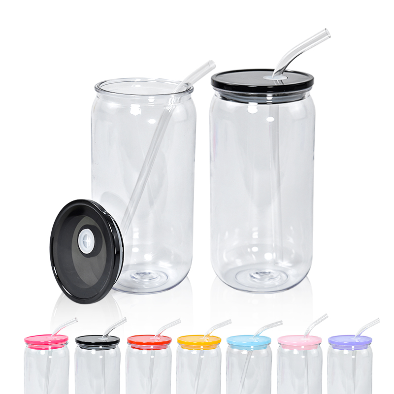 16oz Acrylic Libbey Plastic can with Straw colorful lids for Vinyl/UV DTF sticker