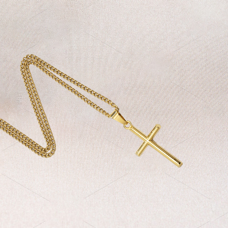Fashion Charm Mens 18k Gold Cross Pendant Necklaces Hip Hop Jewelry Stainless Steel Chain Men Silver Necklace For Women Gifts
