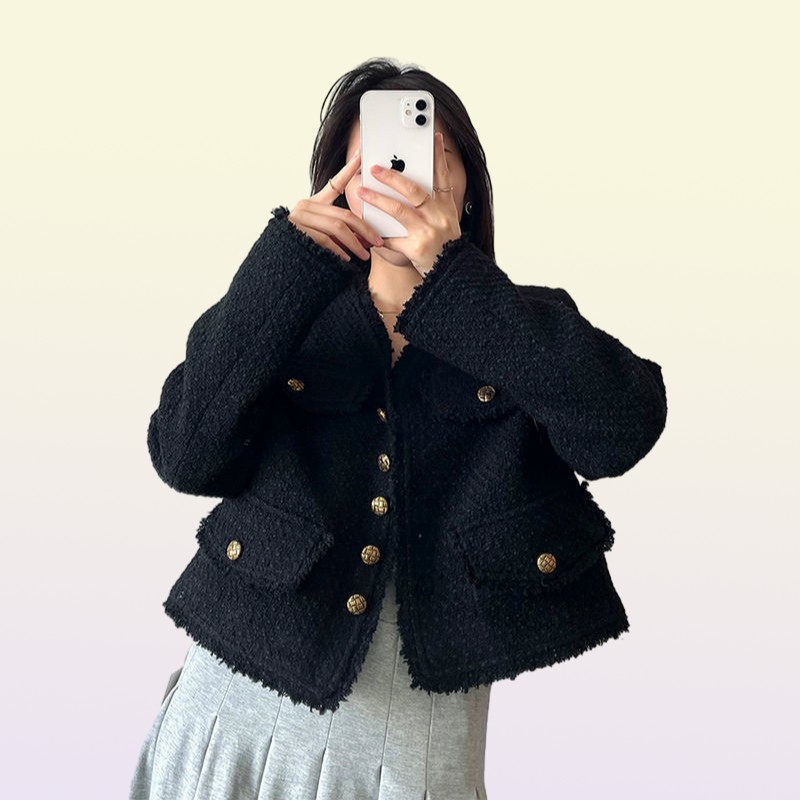 Korean Female Tweed Basic Jacket Coat Women Spring Designer Jackets Clothing Outerwear Coats Style Suit Kawaii OL 2208159518565