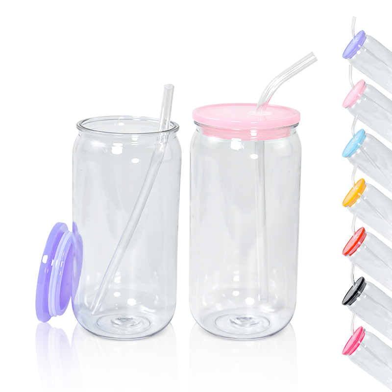 16oz Acrylic Libbey Plastic can with Straw colorful lids for Vinyl/UV DTF sticker