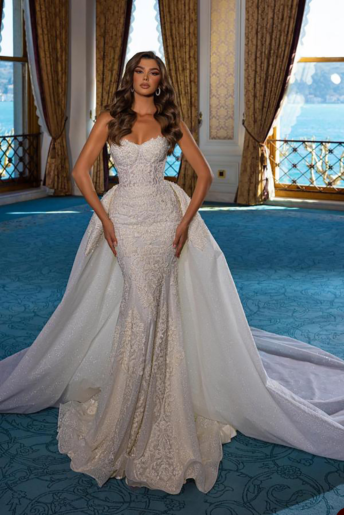 Elegant Mermaid Wedding Strapless Applique Bridal Gowns Detachable Train Lace Up Bride Dresses Custom Made 0219