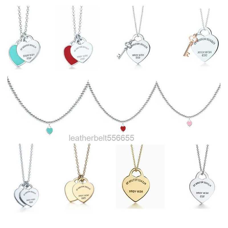 christmasnew 100 925 sterling silver necklace double heart tag pendant return to blue bead chain rose gold and luxurious tiffanies tiffamies co tiffanyxs tiffabies