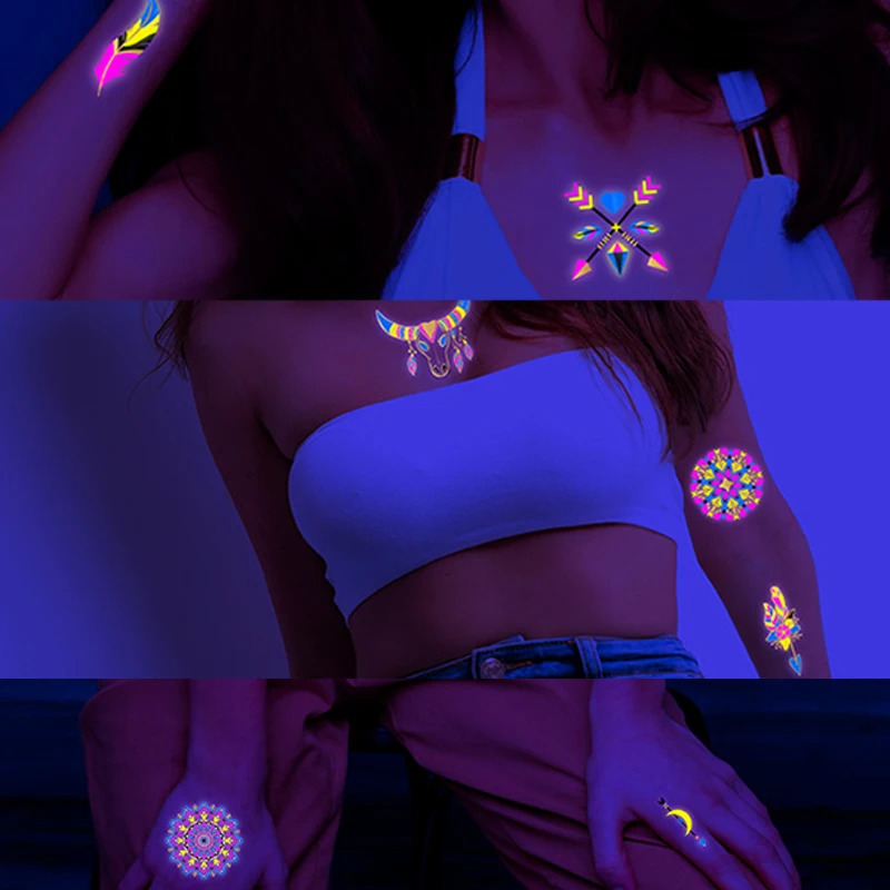 Luminous Temporary Tattoos Stickers Fluorescent Neon in dark illuminate BullElephant Arm Shoulder Tattoo Party Sticker 240122