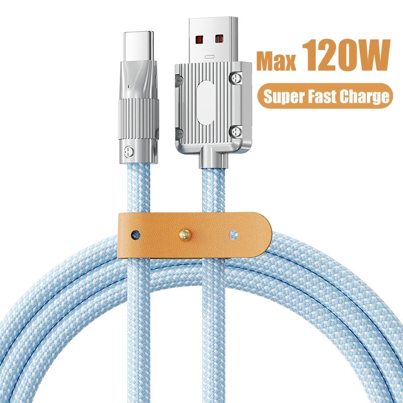 120W 6A Fast Charging USB Type C Cable For Xiaomi Redmi Samsung Oneplus Honor OPPO Phone Charger USB C Cable Durable Braided Wire Cord 2m/1.5m/1m