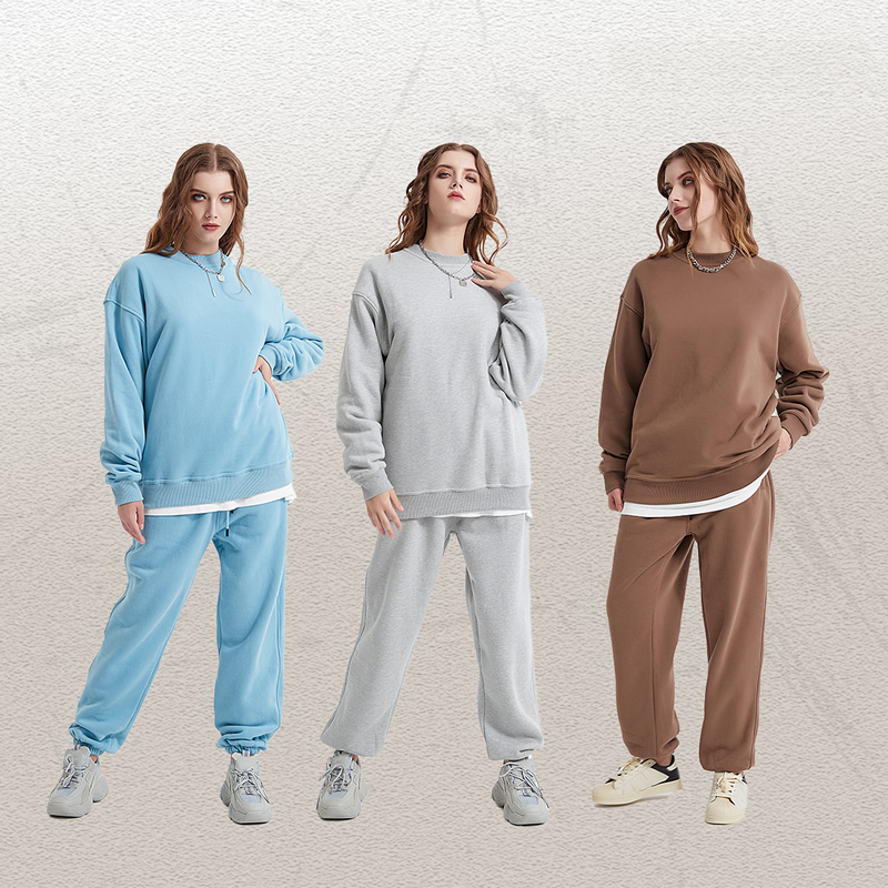 Yoga Slouchy Suit Sweatshirts +Sweatpants Plush Heavy Weight Crew Neck Pullover Lovers Studio-to-street Sweater Loose Jogger Sweatwear 3d on Chest