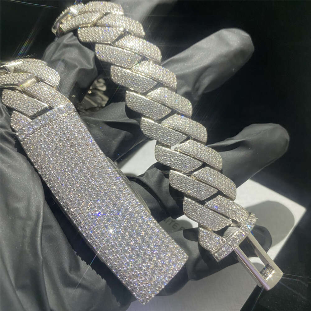 Custom 20mm Width 4 Rows Vvs Moissanite Cuban Link Chain S925 Bling Diamond Heavy Miami Necklace Fashion Hip Hop