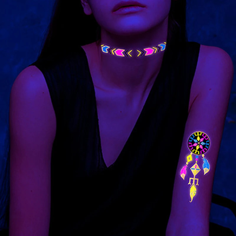 Luminous Temporary Tattoos Stickers Fluorescent Neon in dark illuminate BullElephant Arm Shoulder Tattoo Party Sticker 240122