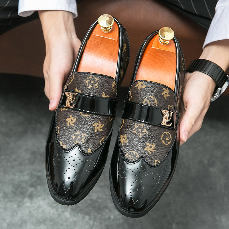 Men Loafers Shoes with Round Toe Patchwork Block Carved Square Heels and Non Slip Business Casual Shoes