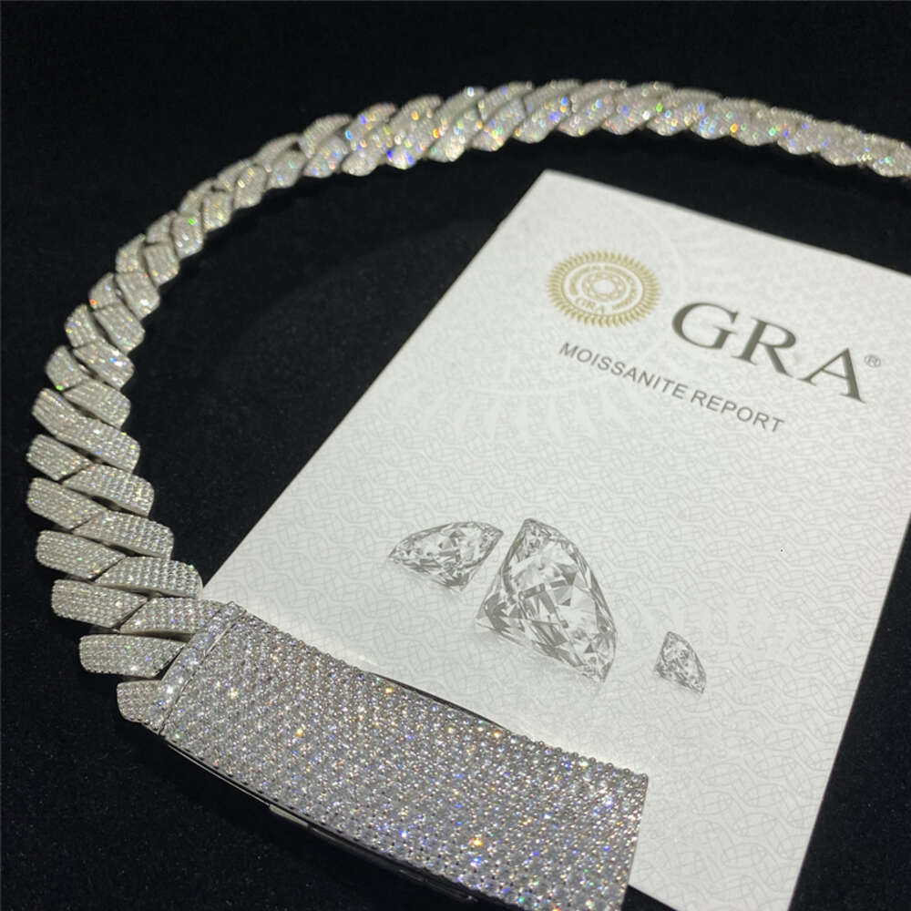 Custom 20mm Width 4 Rows Vvs Moissanite Cuban Link Chain S925 Bling Diamond Heavy Miami Necklace Fashion Hip Hop