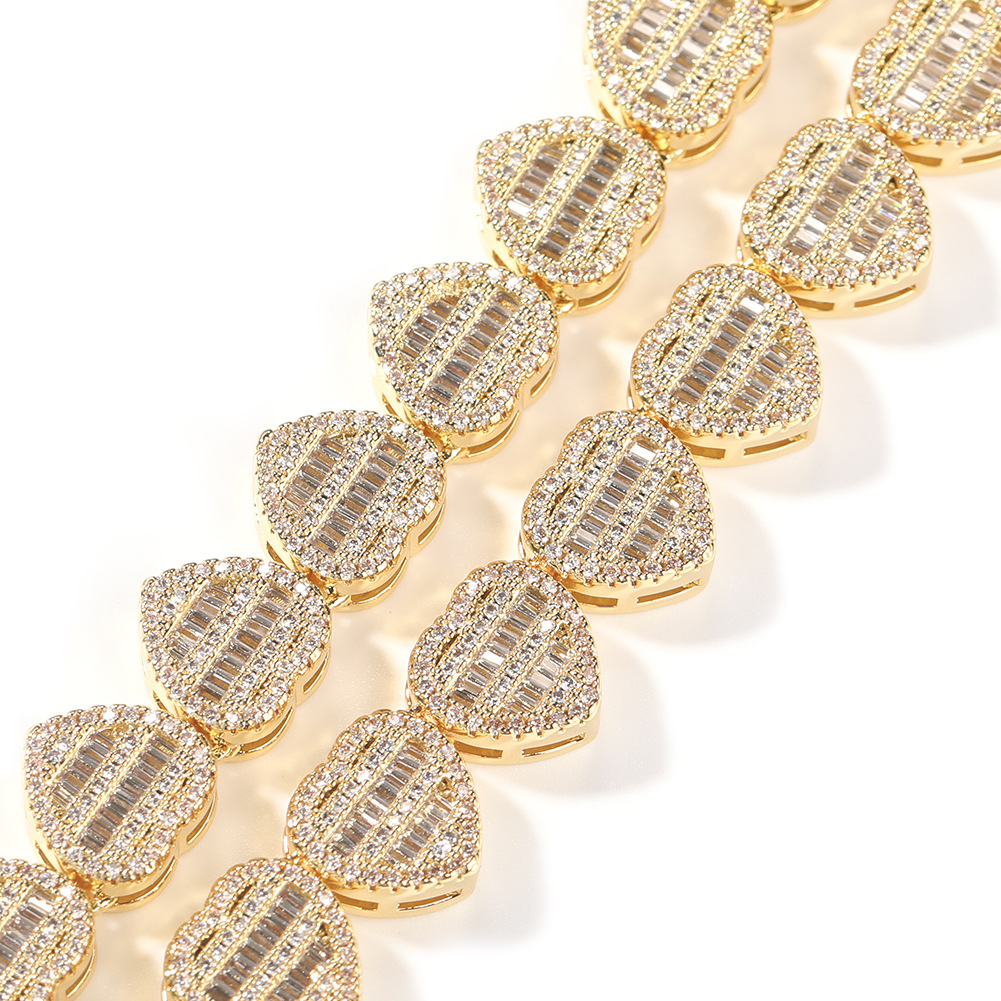 Hip Hop Heart Shape T Zircon Tennis Chain Necklace 18K Real Gold Plated Engagement Jewelry for Lover Men Women Couple