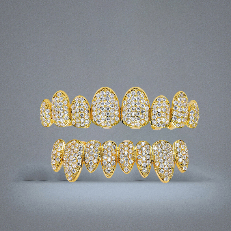 Hip Hop Jewelry Hipsters Diamond Dientes Grillz Teeth Iced Out CZ Mouth Teeth Grillz Caps Top Bottom Grill Set Men Women Irregular