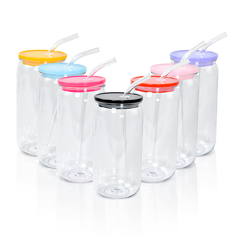 16oz Acrylic Libbey Plastic can with Straw colorful lids for Vinyl/UV DTF sticker