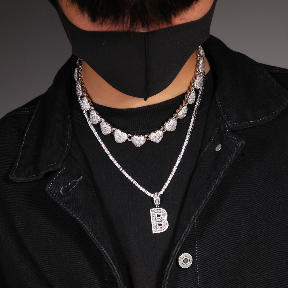 15mm Hip Hop Heart Shape Bubble Tennis Chain Necklace 18K Real Gold Plated Full Zircon Jewelry Women Men Gift