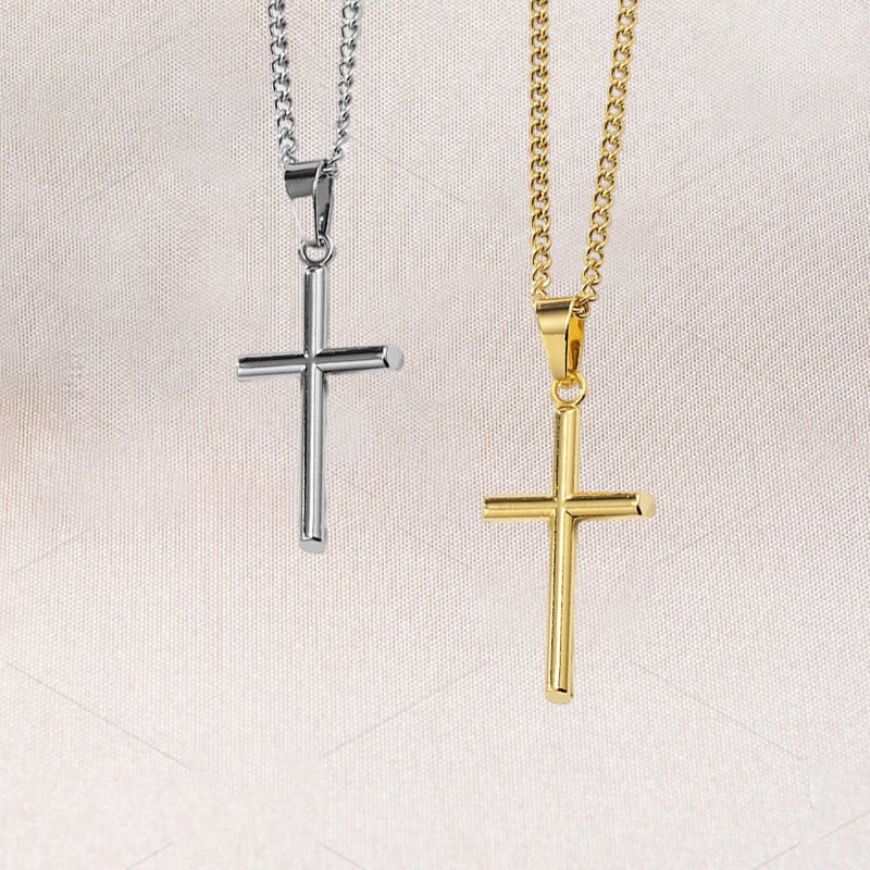Fashion Charm Mens 18k Gold Cross Pendant Necklaces Hip Hop Jewelry Stainless Steel Chain Men Silver Necklace For Women Gifts